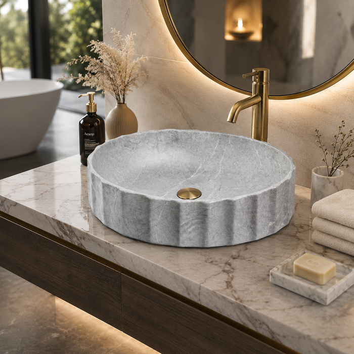 Matte Marble Finish Designer Oval Countertop Bathroom Wash Basin 