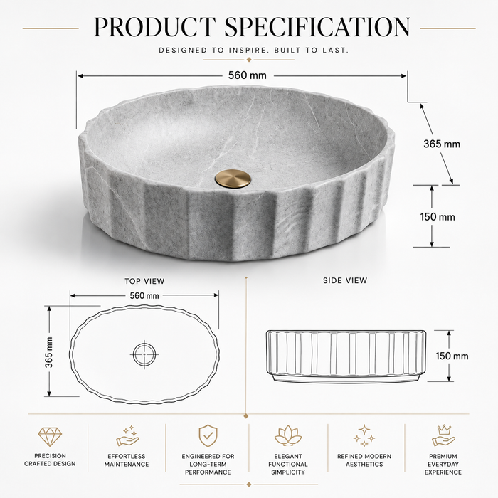 Matte Marble Finish Designer Oval Countertop Bathroom Wash Basin 