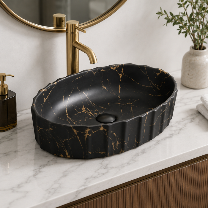 Matte Marble Finish Designer Oval Countertop Wash Basin 