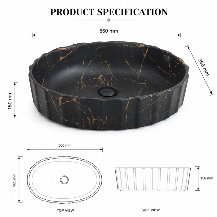 Matte Marble Finish Designer Oval Countertop Wash Basin 