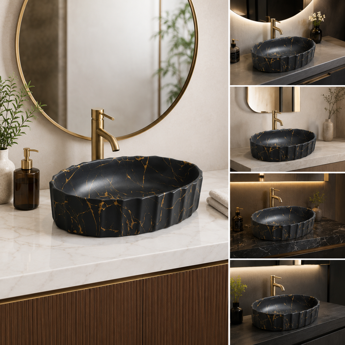 Matte Marble Finish Designer Oval Countertop Wash Basin 