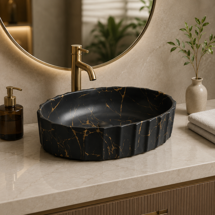 Matte Marble Finish Designer Oval Countertop Wash Basin 