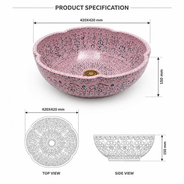 Matte Pink Moroccan ceramic flower shape wash basin  