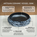 Matte black artificial stone table top wash basin with gold speckles and natural rock-textured exterior, 500×400×150 mm luxury countertop sink for modern bathrooms.