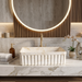 Matte ceramic table top wash basin with fluted marble design, 500 × 330 × 150 mm product dimensions