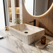 Matte ceramic table top wash basin with fluted marble design, 500 × 330 × 150 mm product dimensions