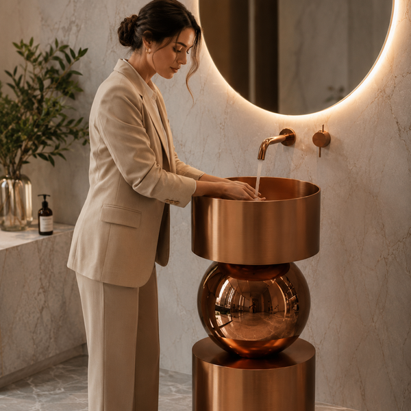 Metal Pedestal Wash Basin,size-16x16x33 Inch, Rose gold