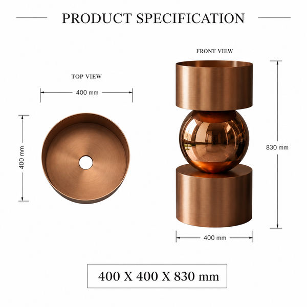 Metal Pedestal Wash Basin,size-16x16x33 Inch, Rose gold