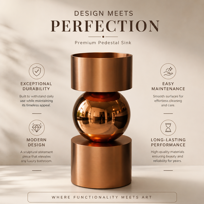 Metal Pedestal Wash Basin,size-16x16x33 Inch, Rose gold