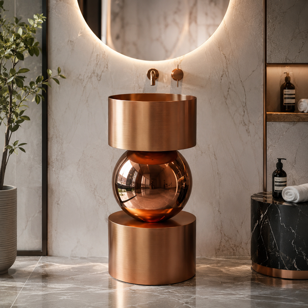 Metal Pedestal Wash Basin,size-16x16x33 Inch, Rose gold