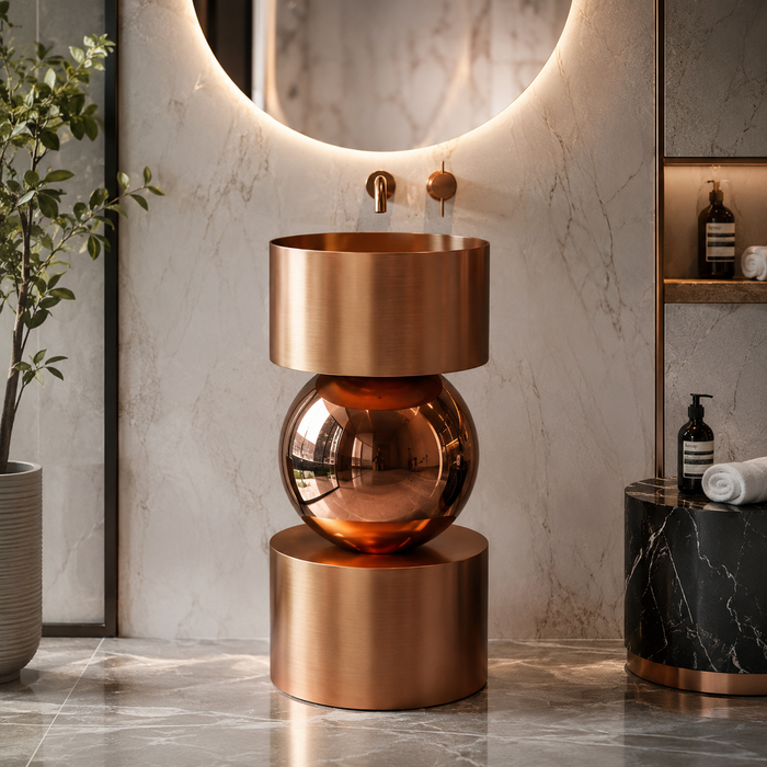 Metal Pedestal Wash Basin,size-16x16x33 Inch, Rose gold