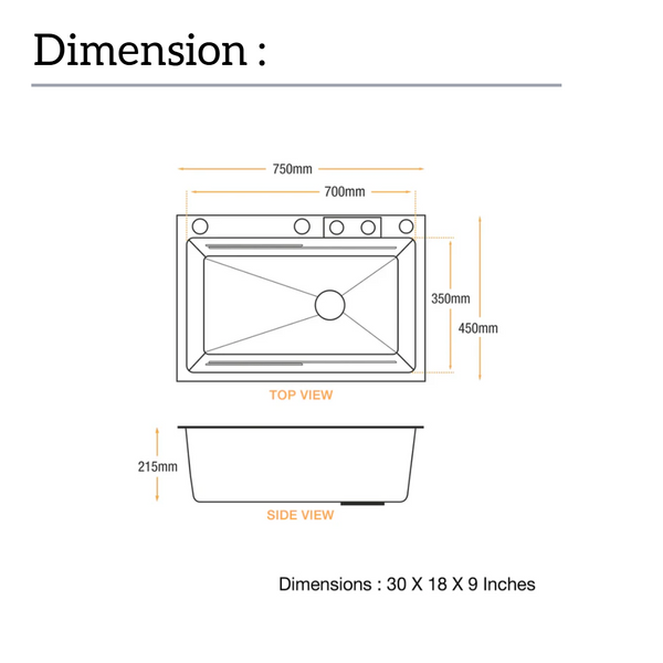 Bassino Premium Smart Kitchen Sink – 304 Stainless Steel | Black PVD Coated | Pull-Out Faucet | Cup Washer | RO Tap | Drainage Knob (30x18x9 Inch) | 25 Years warranty Silver