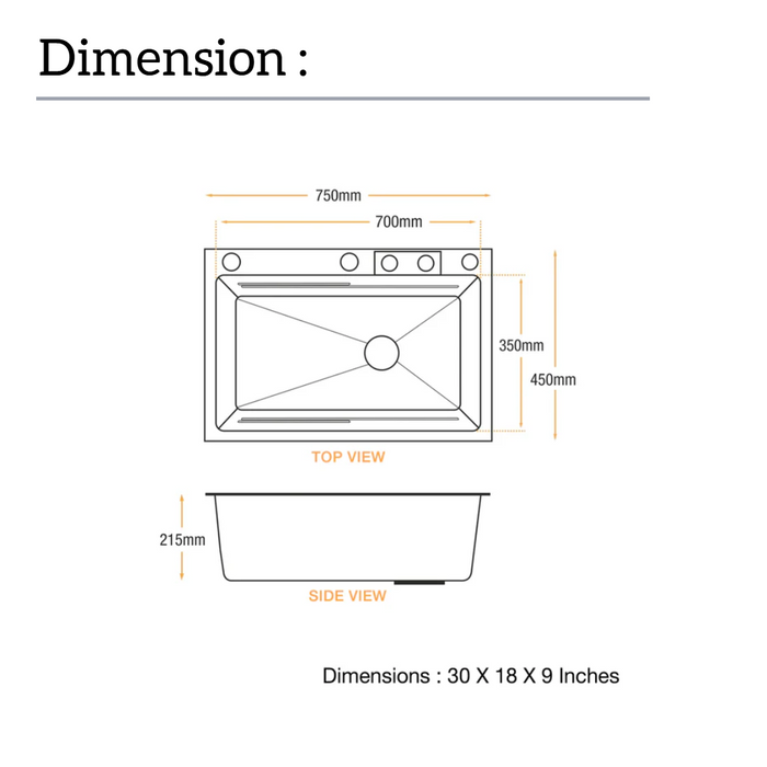 Bassino Premium Smart Kitchen Sink – 304 Stainless Steel | Black PVD Coated | Pull-Out Faucet | Cup Washer | RO Tap | Drainage Knob (30x18x9 Inch)