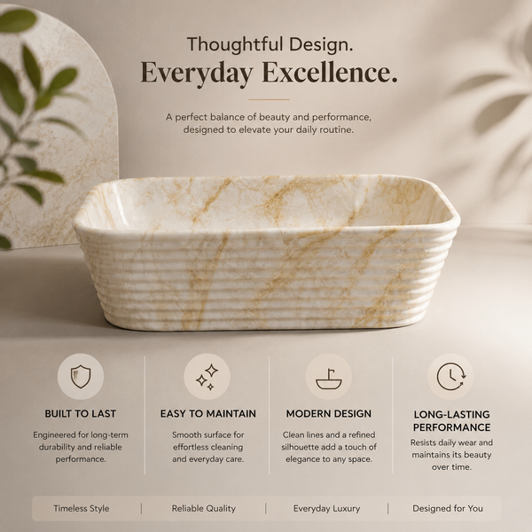Modern Marble finish Countertop Wash Basin | (20" × 15"× 6" IN) Designer Bathroom Sink Beige
