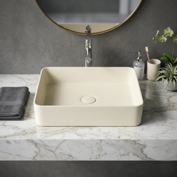 Bassino Modern Melamine Wash Basin | Stylish Countertop Wash Basin for Bathroom–450x325x125 mm Beige