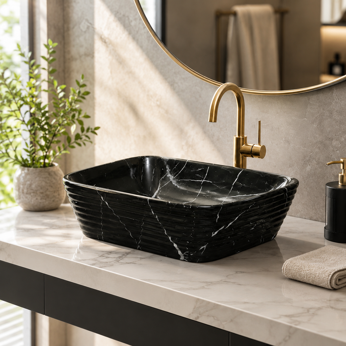 Modern Black Marble finish Countertop Wash Basin 