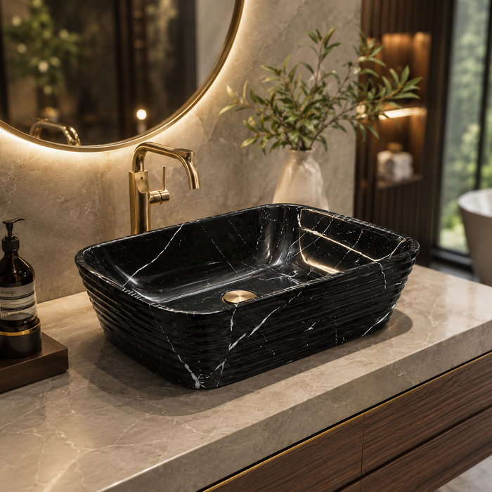Modern Black Marble finish Countertop Wash Basin 