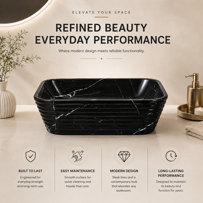 Modern Black Marble finish Countertop Wash Basin 