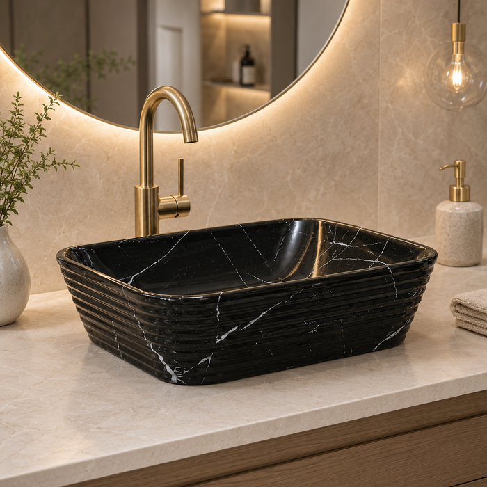 Modern Black Marble finish Countertop Wash Basin 