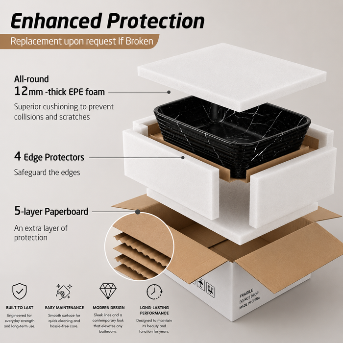 Modern Black Marble finish Countertop Wash Basin 