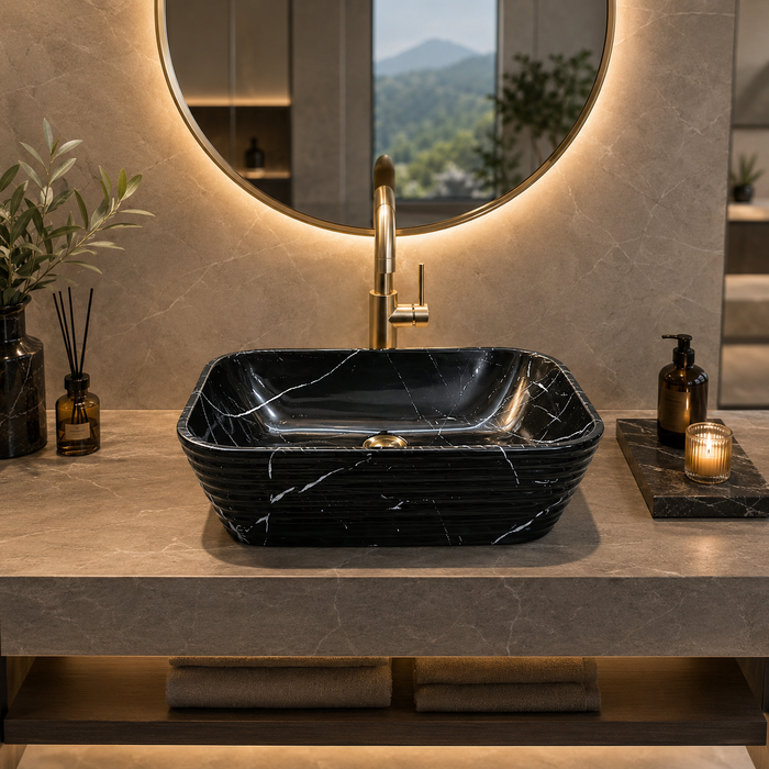 Modern Black Marble finish Countertop Wash Basin 