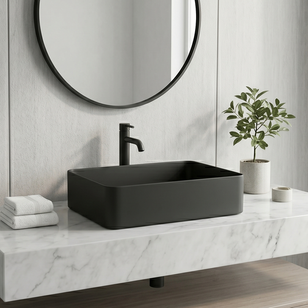 Bassino Modern Melamine Wash Basin | Stylish Countertop Wash Basin for Bathroom–450x325x125 mm Black