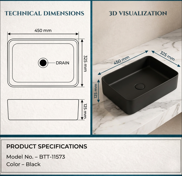Modern Black Melamine Wash Basin Size