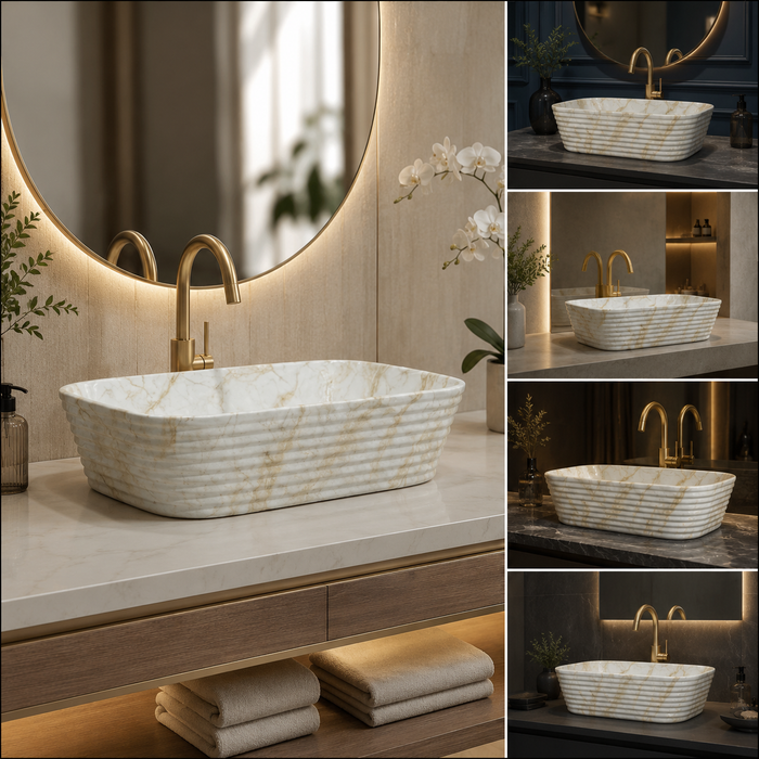 Modern Ivory Marble finish Countertop Wash Basin 