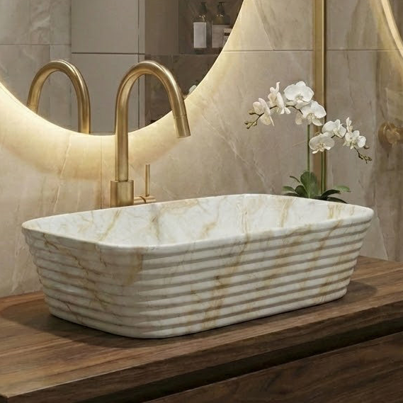 Modern Ivory Marble finish Countertop Wash Basin 