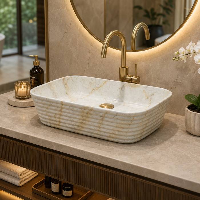 Modern Ivory Marble finish Countertop Wash Basin 
