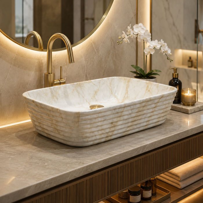 Modern Ivory Marble finish Countertop Wash Basin 