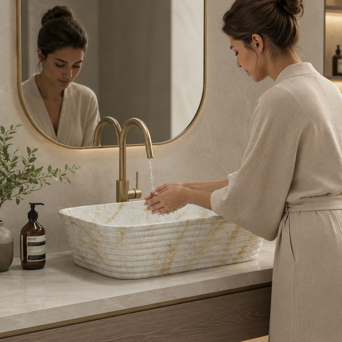 Modern Ivory Marble finish Countertop Wash Basin 