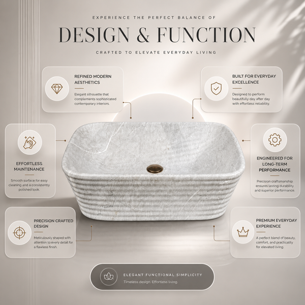 Modern Marble finish Countertop Wash Basin | (20" × 15"× 6" IN) Designer Bathroom Sink Chrome