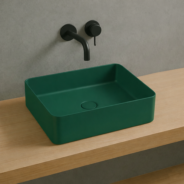 Bassino Modern Melamine Wash Basin | Stylish Countertop Wash Basin for Bathroom–450x325x125 mm Green