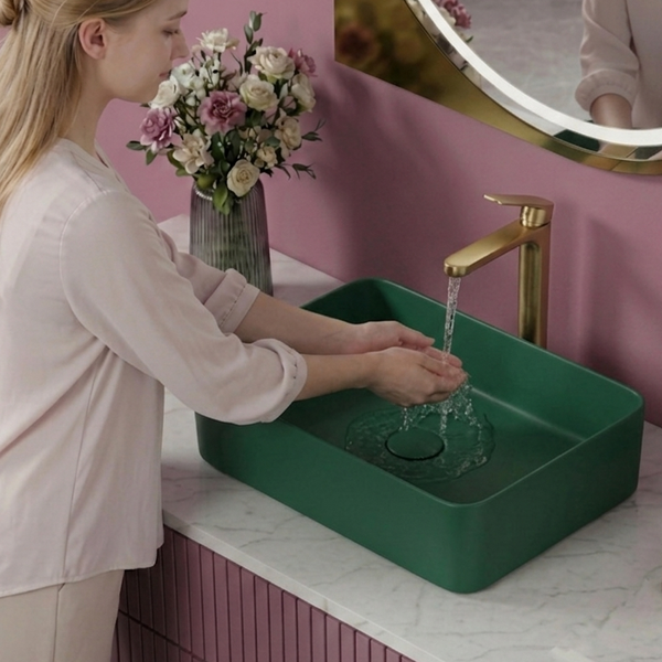 Bassino Modern Melamine Wash Basin | Stylish Countertop Wash Basin for Bathroom–450x325x125 mm Green