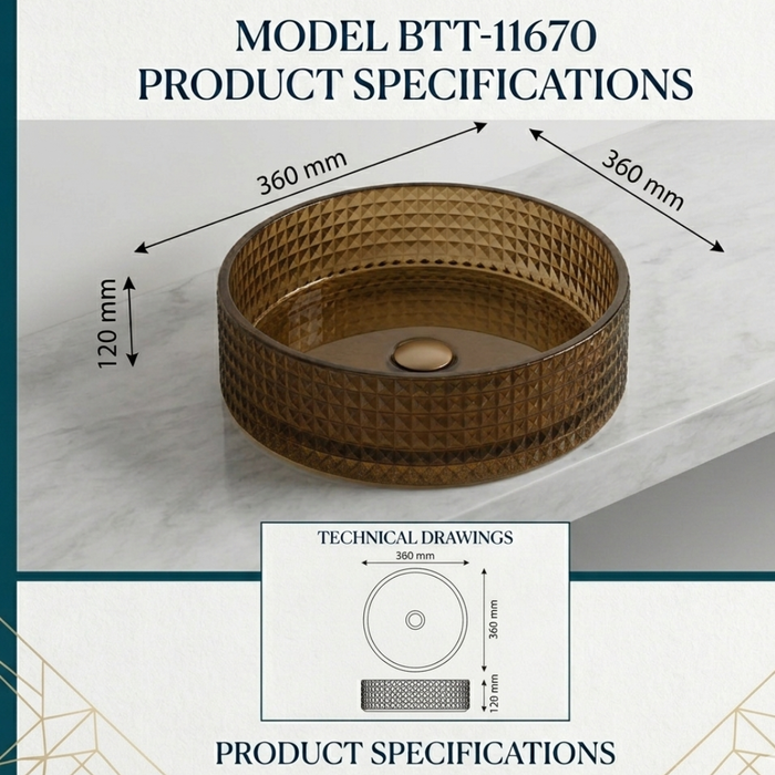 Modern Round Transparent Glass Wash Basin Size