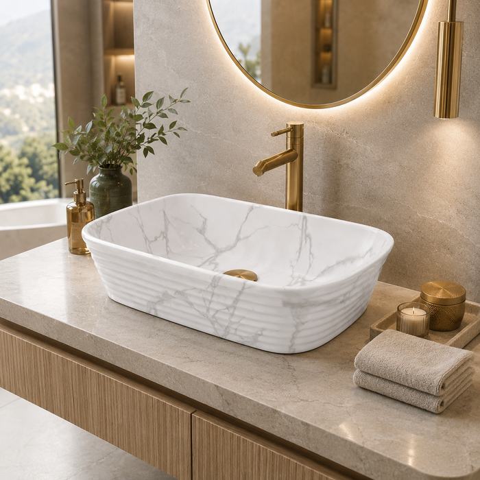 Modern White With Marble finish Countertop Wash Basin 