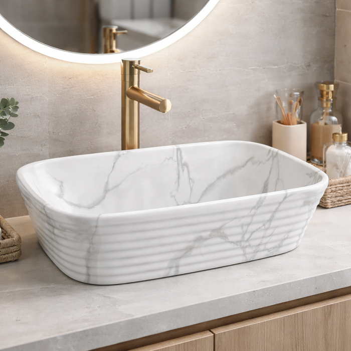 Modern White With Marble finish Countertop Wash Basin 