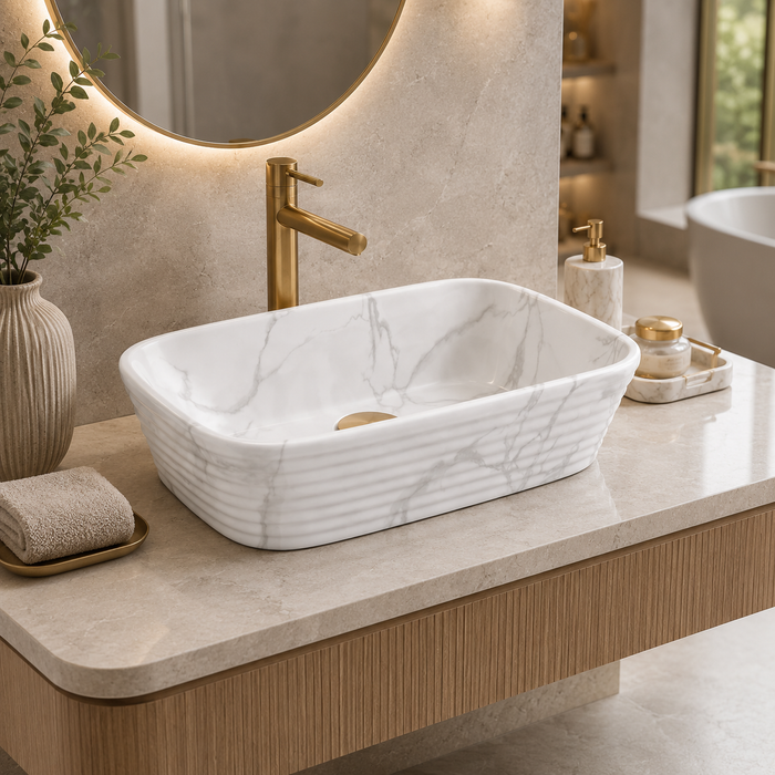 Modern White With Marble finish Countertop Wash Basin 
