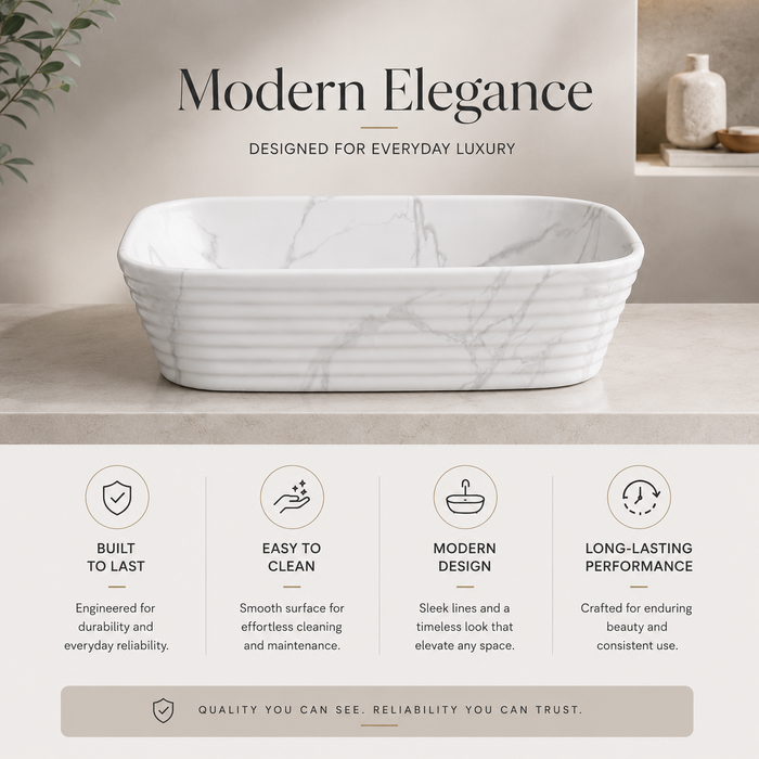 Modern White With Marble finish Countertop Wash Basin 