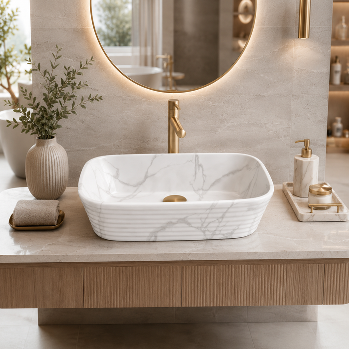 Modern White With Marble finish Countertop Wash Basin 