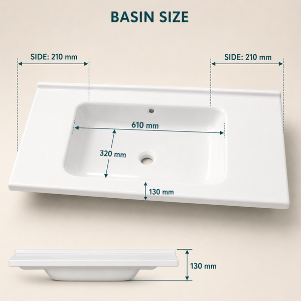 BASSINO Bathroom Vanity Cabinet Set – 40″ Plywood Vanity with Ceramic Basin & 38″ LED Mirror Cabinet
