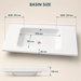 Modern white floating vanity cabinet displayed with open drawers and illuminated upper storage compartments.