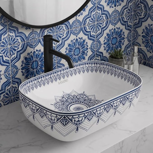 Premium Designer Table Top Wash Basin with Matching Coupling (18x13x5.5 In) BTT-858-IN