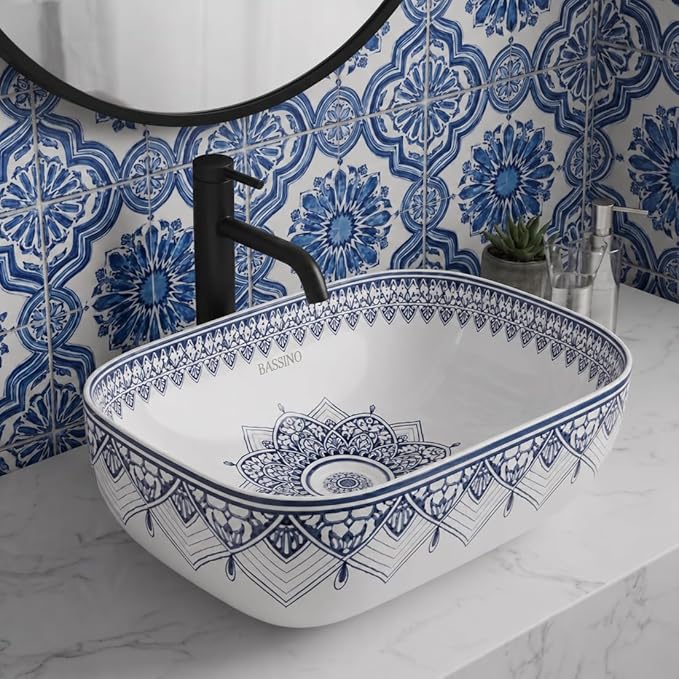Moroccan Style Ceramic Wash Basin Blue & White