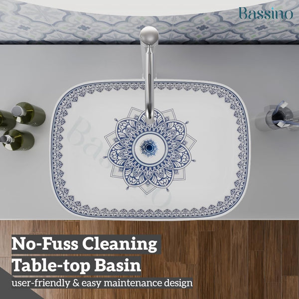 Premium Designer Table Top Wash Basin with Matching Coupling (18x13x5.5 In) BTT-858-IN