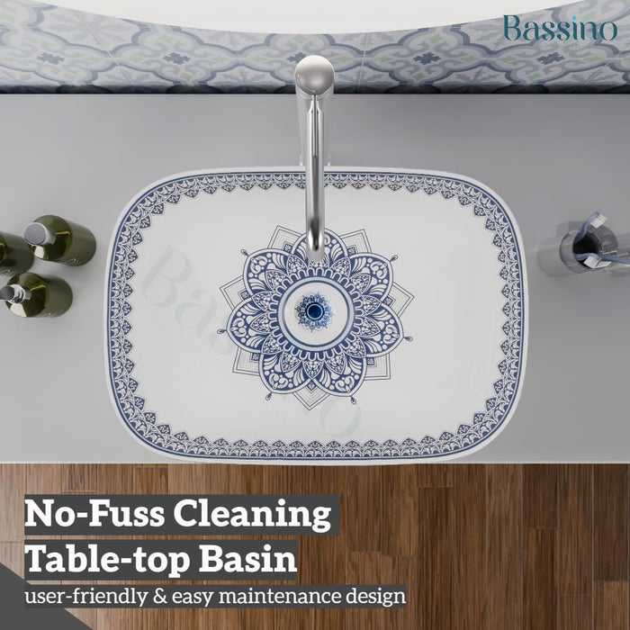 Moroccan Style Ceramic Wash Basin Blue & White