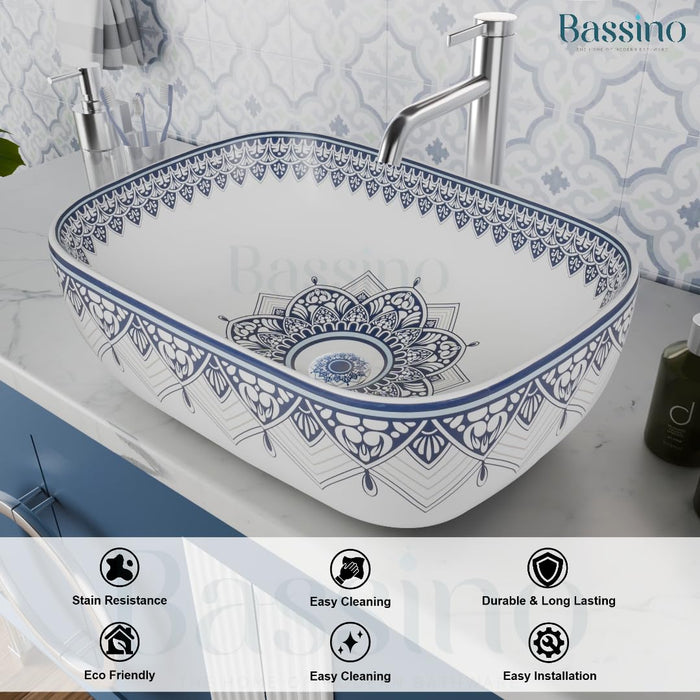 Moroccan Style Ceramic Wash Basin Blue & White