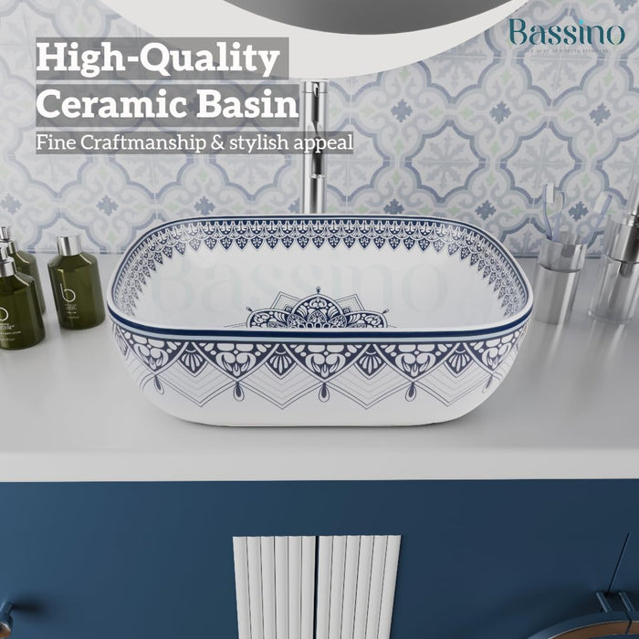 Moroccan Style Ceramic Wash Basin Blue & White
