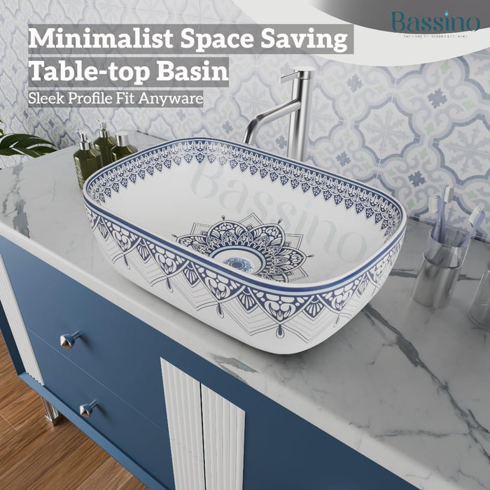Moroccan Style Ceramic Wash Basin Blue & White